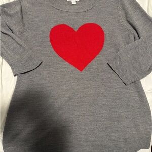 New York & Company Gray Sweater with Red Heart